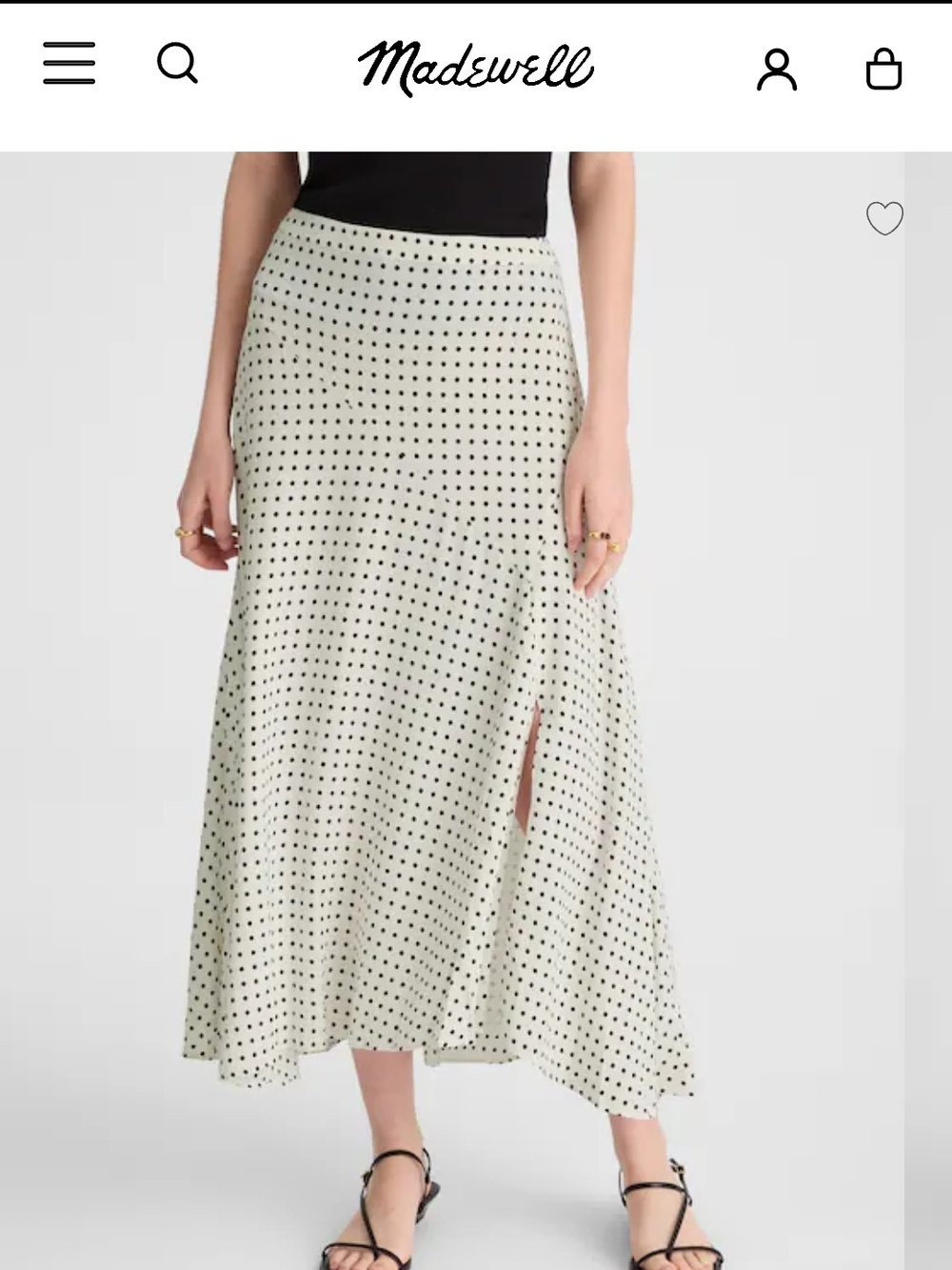 Madewell Cream Midi Skirt with Black Polka Dots